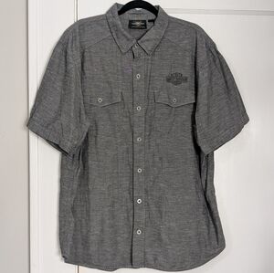 Harley-Davidson Genuine Motorclothes Gray Button-Up Shirt XL Back Graphic